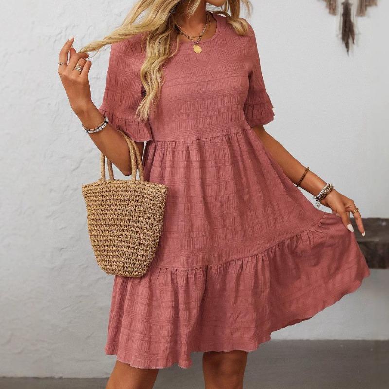 Spring Summer Women's Loose Casual Short Sleeved Flowing Dress