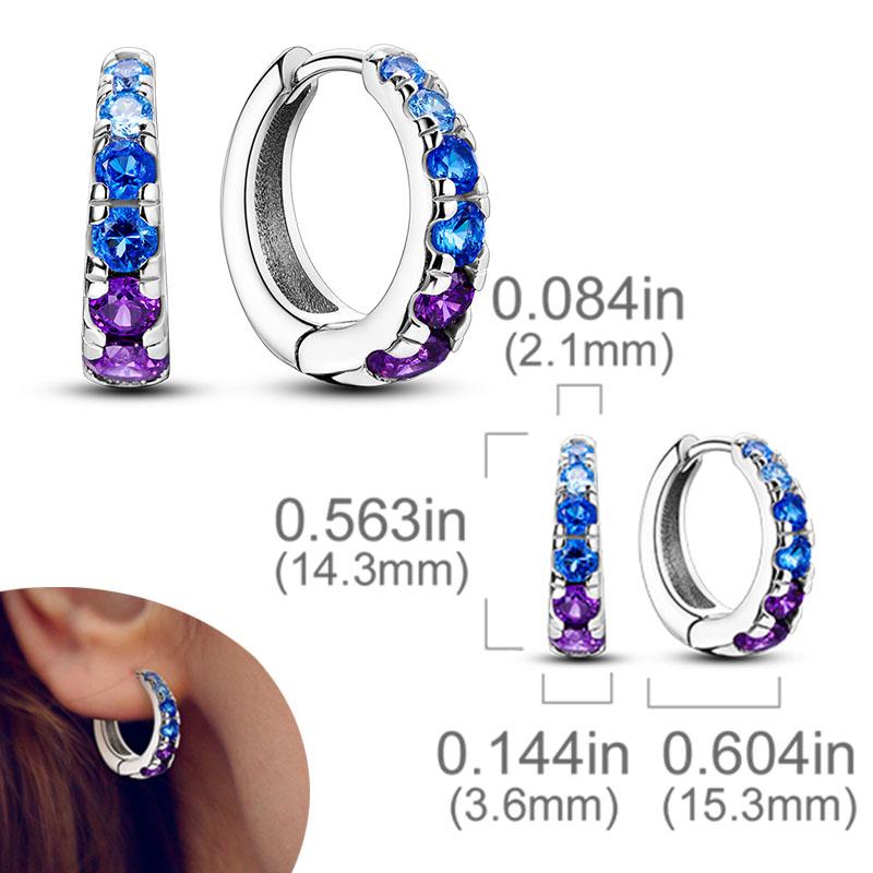 Original 925 Silver Hoops Earrings Zircon Pave Colourful Hoop Earrings For Women Fashion Jewelry Gift