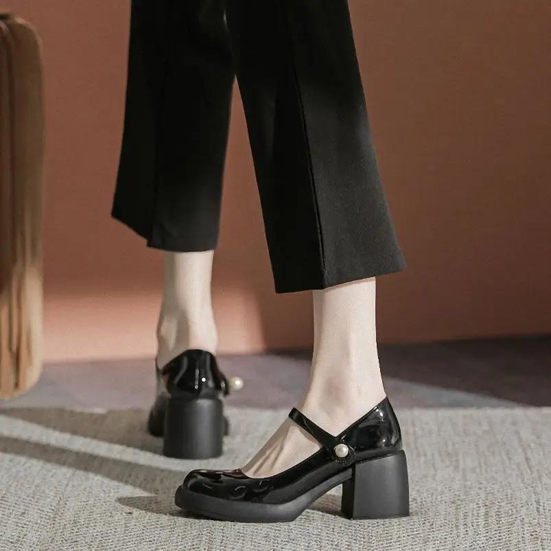 Fashion Pearl with Medium Heels Round Toe Square Gothic Mary Jane Japanese Style Lolita Ladies Footwear Women's Shoes Beau Today on Sale