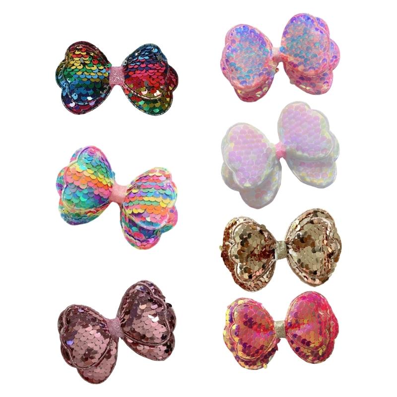 7PCS Christmas Party Sequins Glittering Bows Hair Clip Hairpiece Hair Decoration for Girls and Kids Fashion Accessories 1