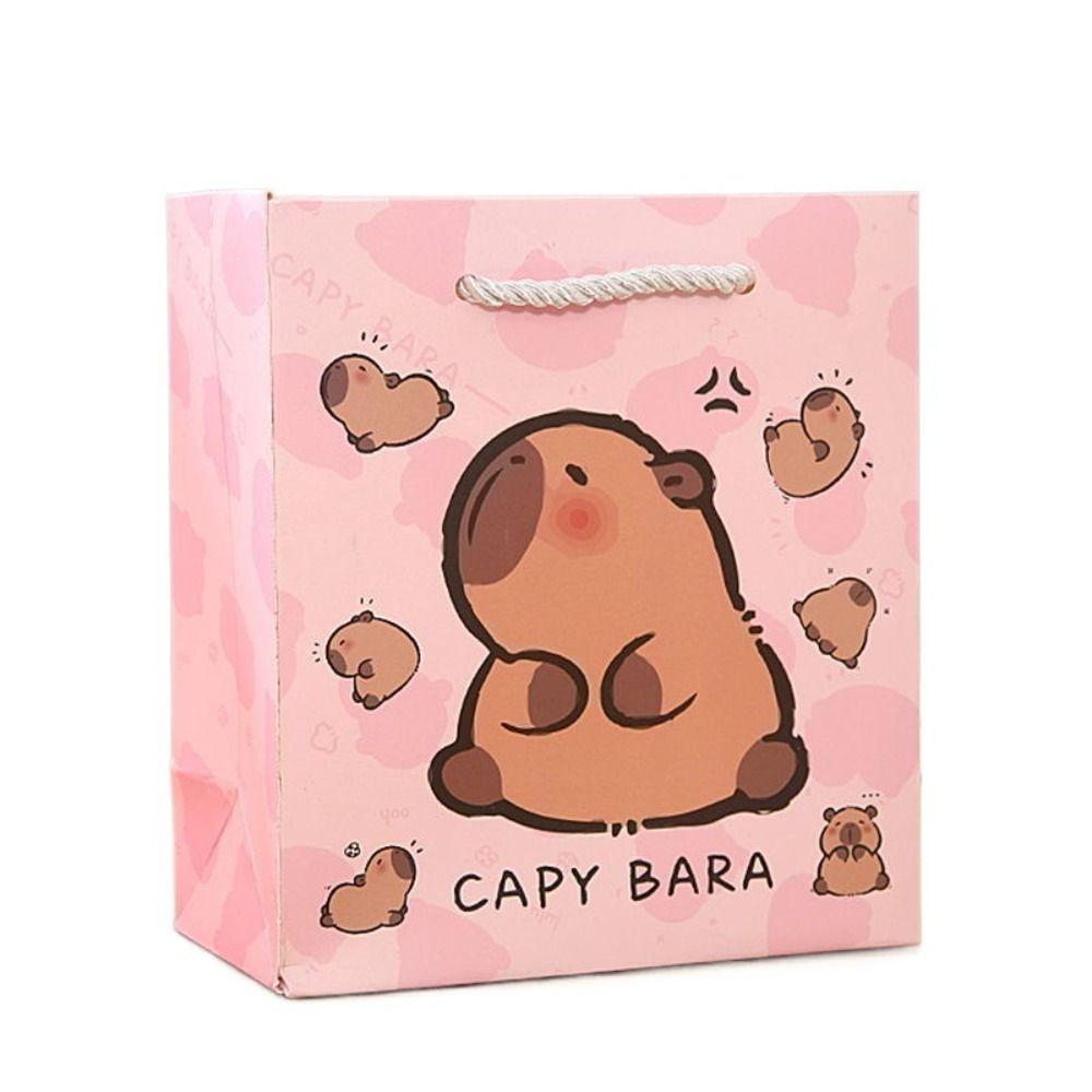 Fashion White Cardboard Capybara Gift Bags Cute with Handles Party Supplies Large Capacity Portable Candy Bags