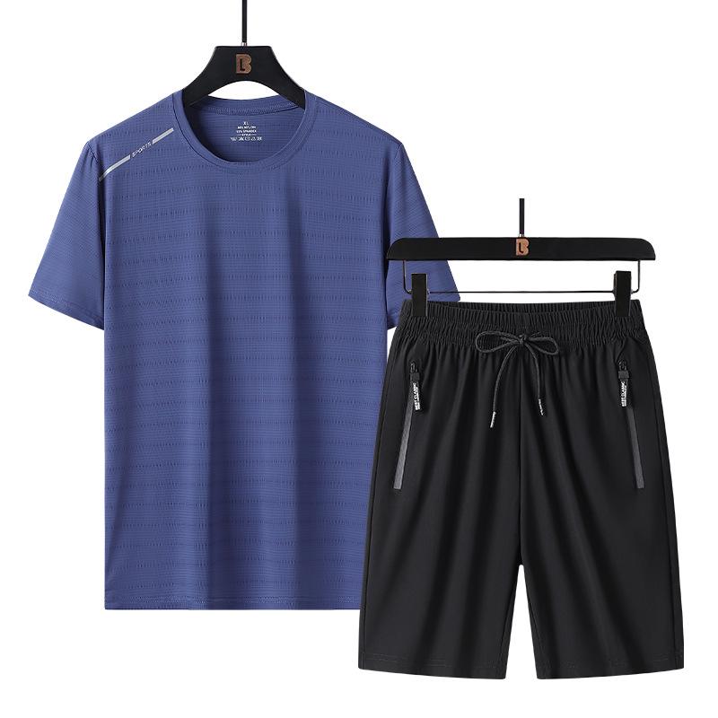 

Men s Quick-Dry Ice Silk Sports Suit - Summer Short Sleeve & Shorts Set 3X Large