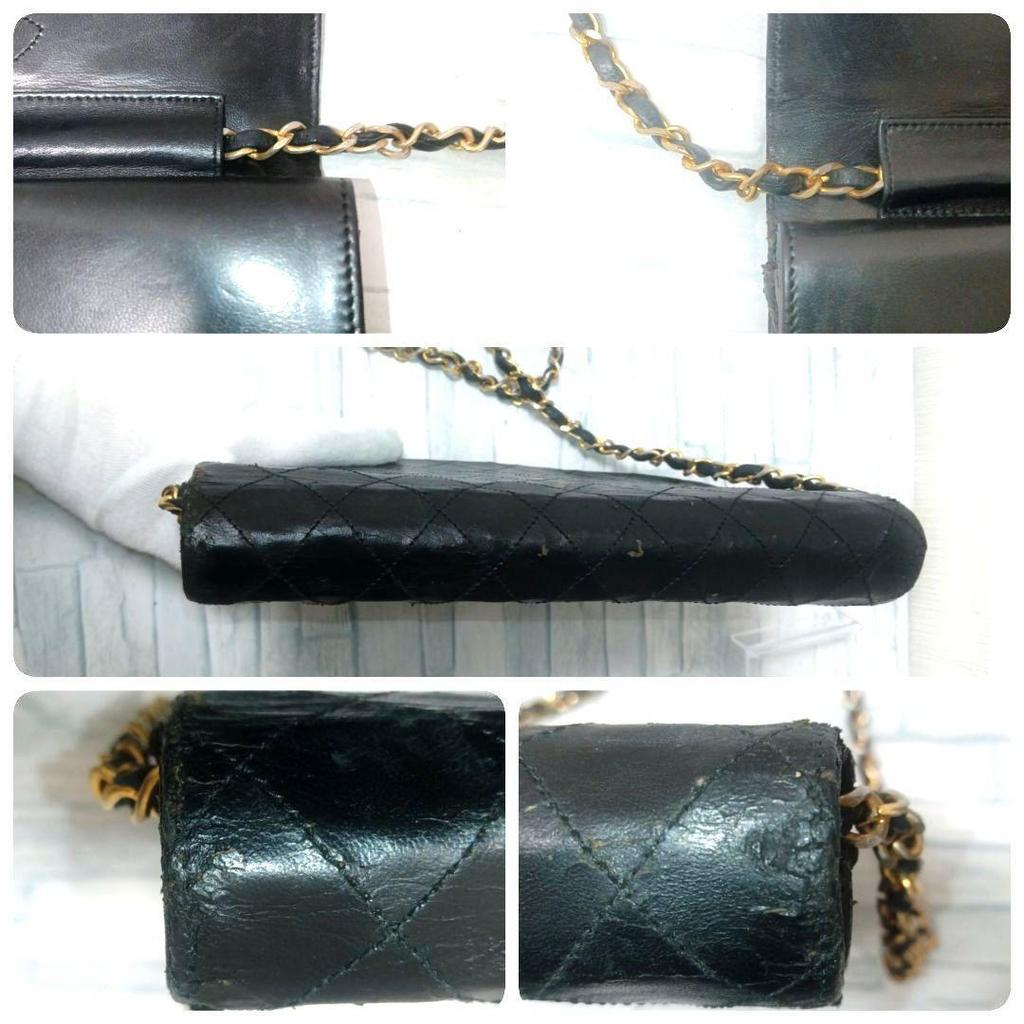 Chanel Matelasse  Quilted Chain Shoulder Bag  Lambskin, Double Flap, Black, Turn-lock, Gold-tone Hardware
