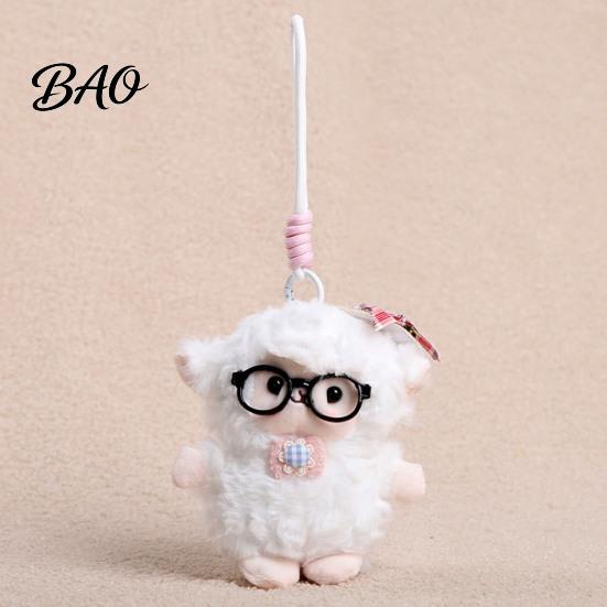 Fashionable Purse Charm Plush Sheep Doll Pendant for Bags And Keys, Soft Curly Stuffed Animal Keychain Kawaii Accessory with Bow Glasses Accessories,