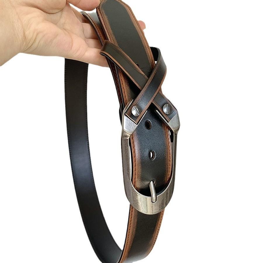 Trendy Faux Leather Waist Belt With Vintage Finish For Streetwear Looks
