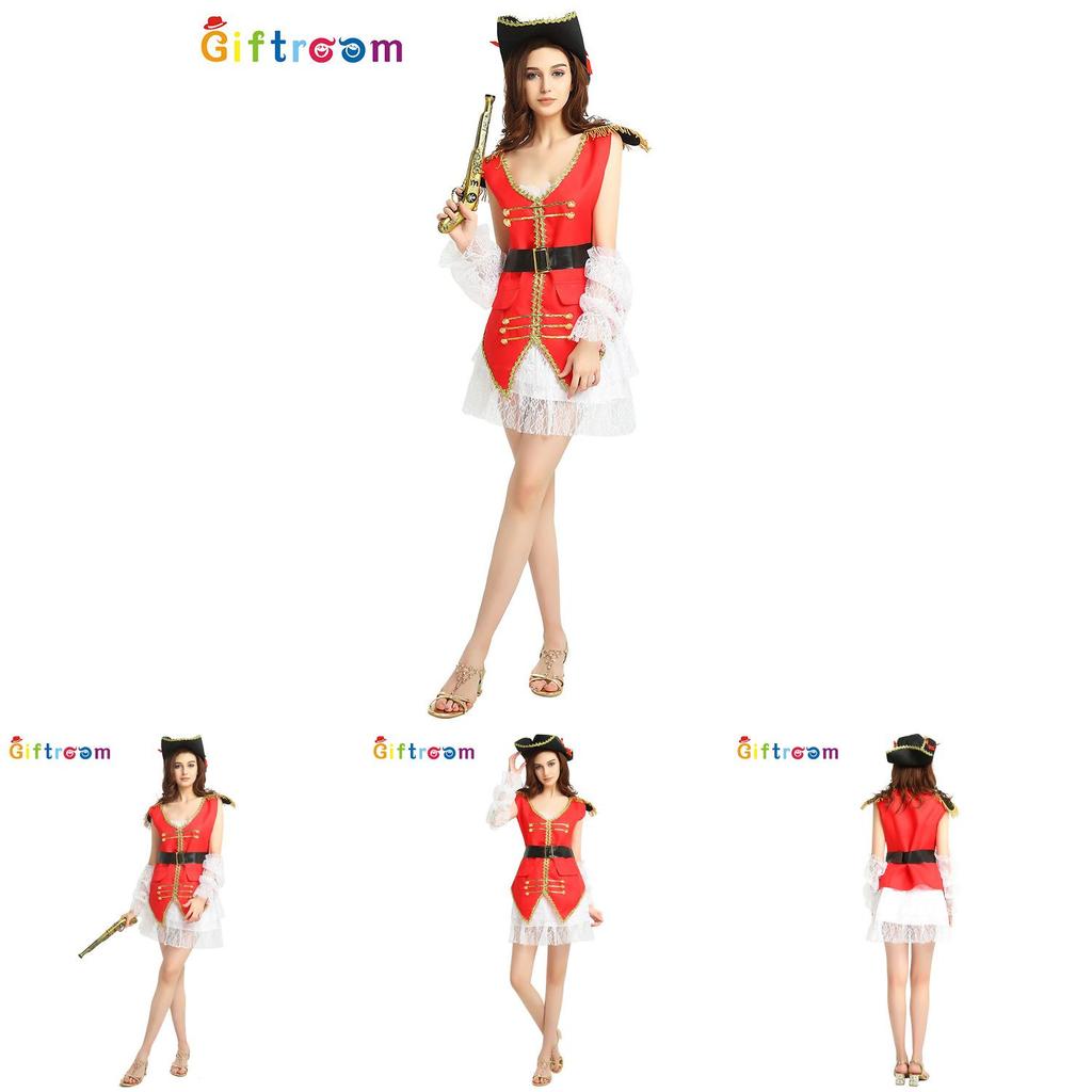 Elegant Courtly Red Pirate Outfit For Women Exceptional For Halloween And Stage