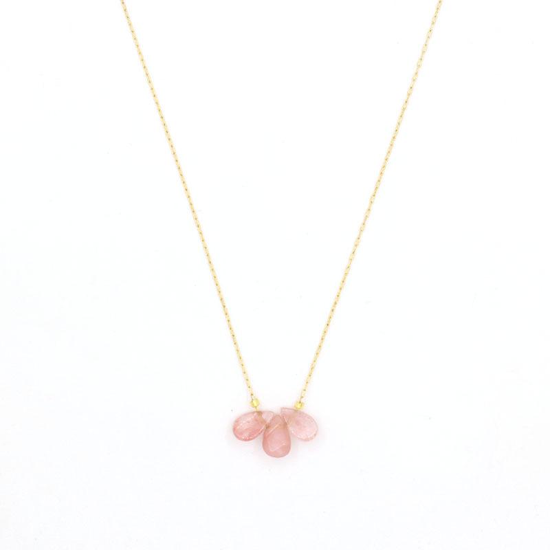 1pc Three Natural Stones Droplet Shaped Pendant Necklace for Women Stainless Steel Gilded Chain Fashion Handmade Choker