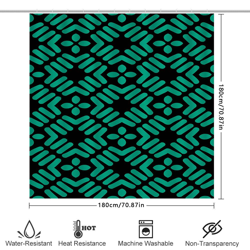 Green And Black Shower Curtain With Geometric Pattern For Bathroom Decor