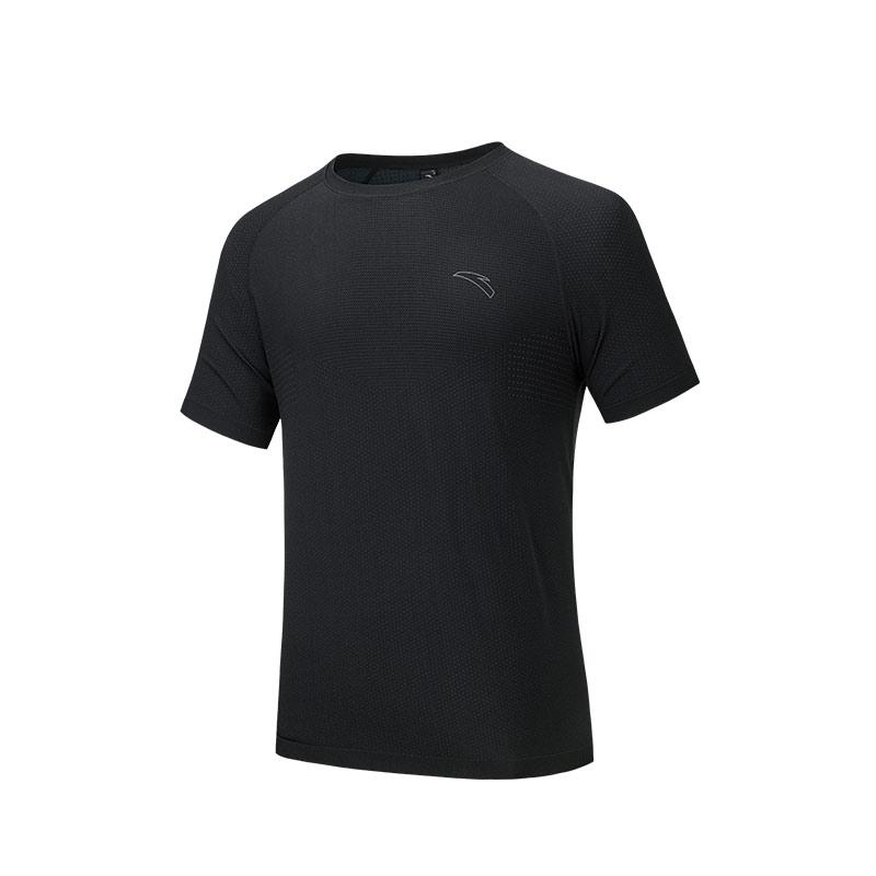 

Anta Comfortable Solid Color Casual Simple Versatile Sports Quick-Dry Thin Short Sleeve T-Shirt Men Tops Basic-Black 152525108-3 2XL