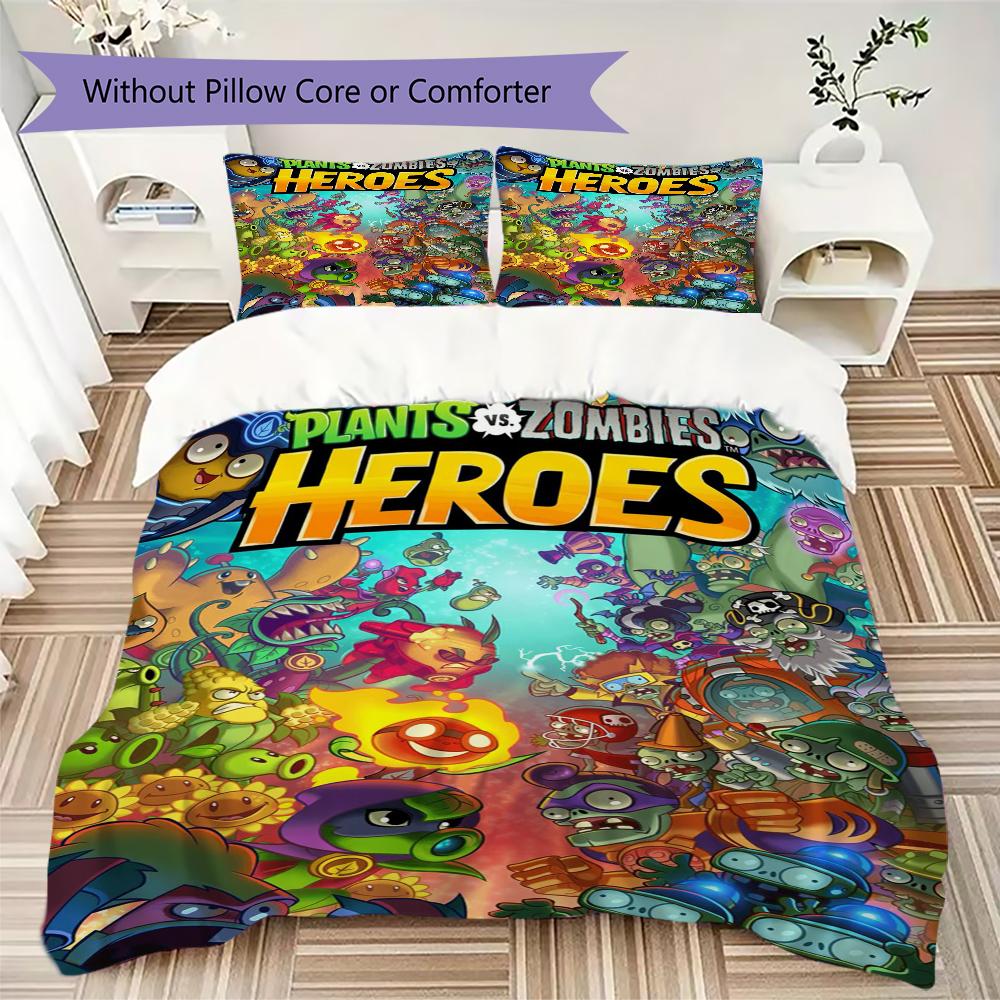 Cartoon Plants vs. Zombies Characters Bedding Without Core 1 Duvet Cover 2 Pillowcase Without Core Soft And Comfortable Bedding Set