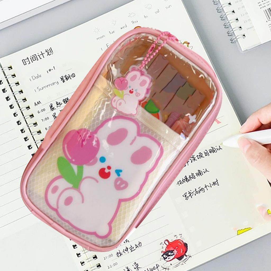 Cartoon Pencil Case Cute Pattern PVC Transparent Multi Layer Storage Waterproof Pencil Pouch Box Org