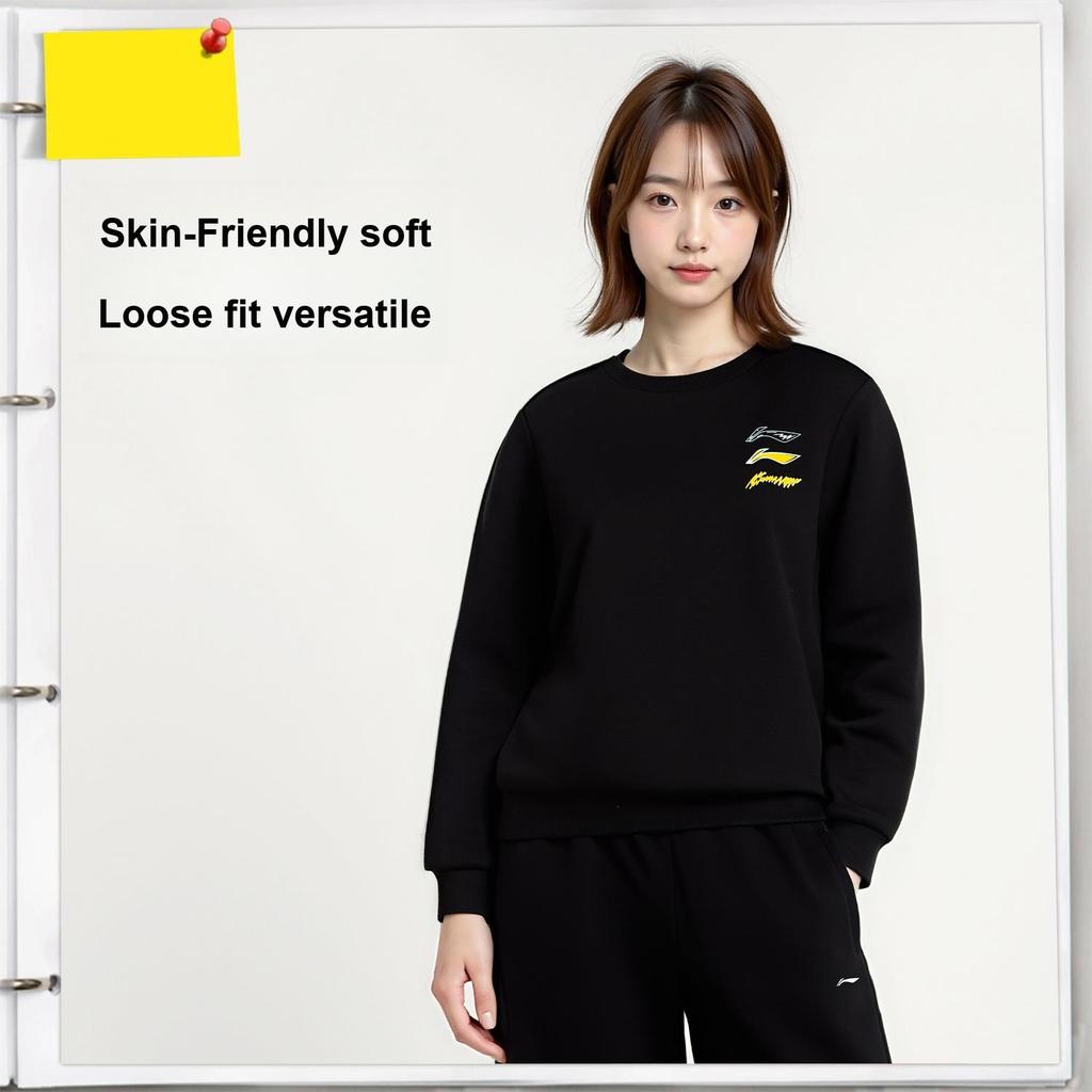 Li-Ning Casual Loose Round Neck Solid Color Soft Warm Skin-Friendly Sweatshirt Women Sweatshirt AWDVJ48-1