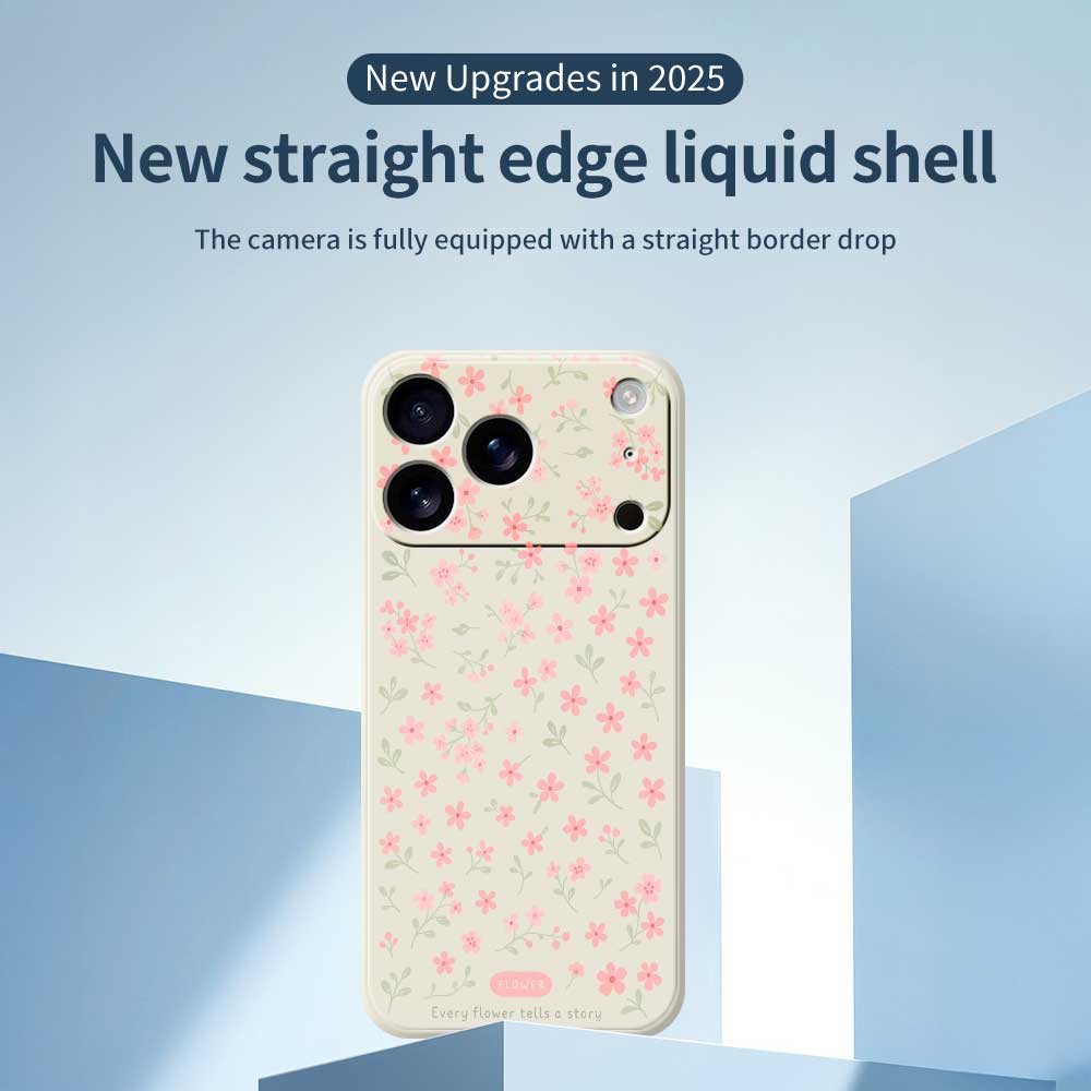 For iPhone 17 Pro Case Pink Small Flowers Pattern Printing Straight Edge TPU Phone Back Cover