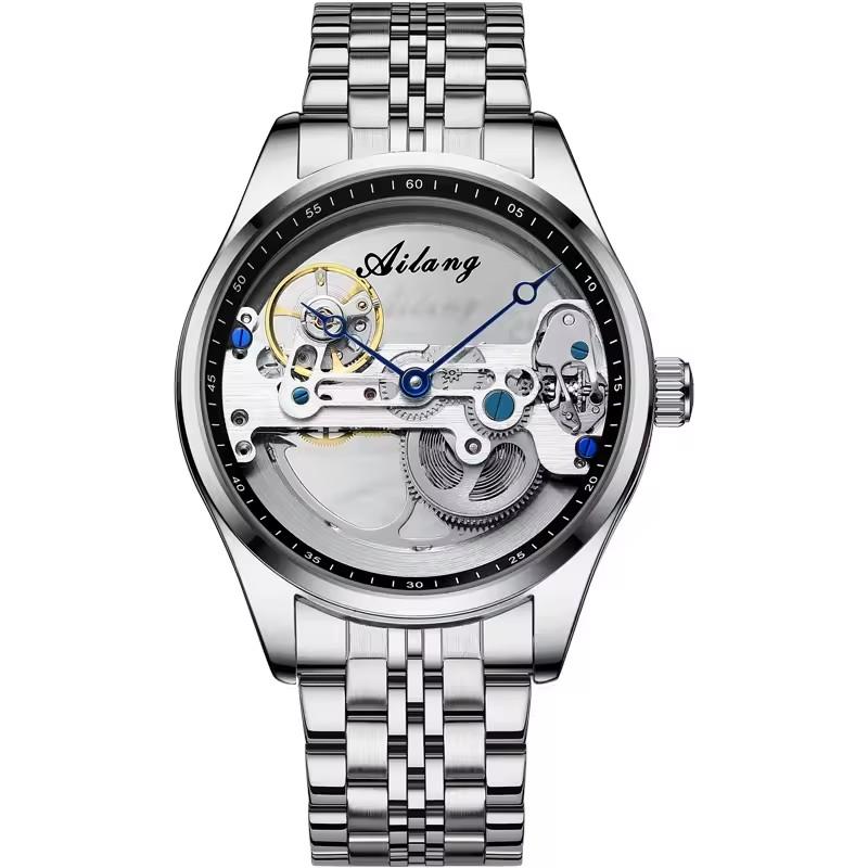 AILANG 8652 Transparent Dial Men s Mechanical Watch Luxury Fashion Automatic Bracelet Waterproof Mechanical Wristwatch Top brand чёрный