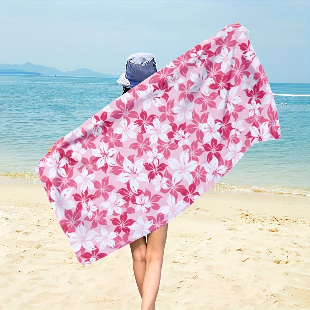 Rosa Blumen Strandtuch - Hibiskusblüten-Print Mikrofaserhandtuch, Weich Schnelltrocknend Sandfrei für Reise Pool Sommerstimmung