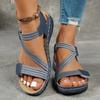 Summer Women's Simple Solid Color Wedge Sandals, Casual Open Toed Retro Thick Soled Sandals, Comfortable Wedge Thick Heel Beach Sandals