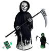 GOKEI Косплей Косарки 3-предметний набір з флуоресцентними ефектами для Хелловіну, Дитячий костюм (Халат, Маска, Коса та Рукавички). Включає маску скелета,
