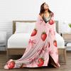 Pink Strawberry Print Flannel Blanket  Warm Soft Throw Blanket for Bedroom Camping Street Trend Bedspread Sofa Bed Cover