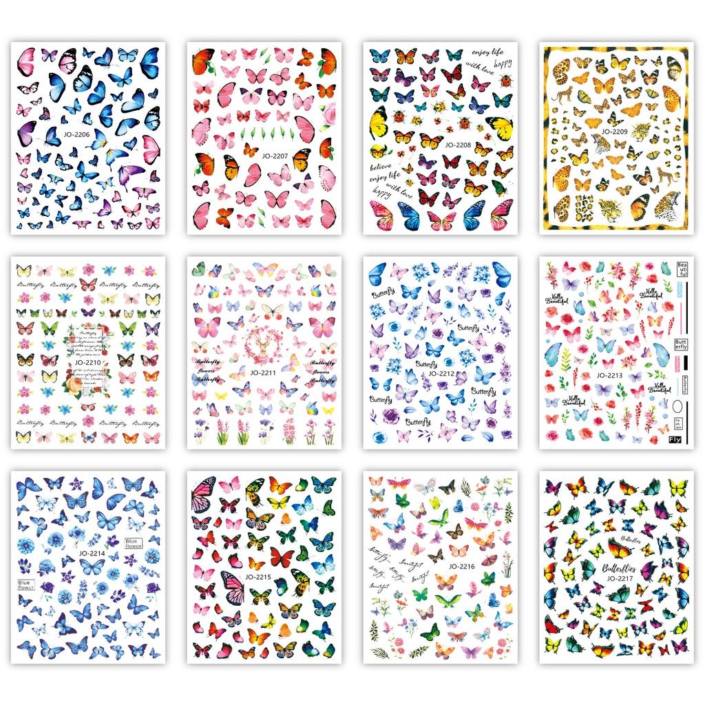 Butterfly Nail Stickers Colorful Butterflies Self Adhesive Transfer Sliders Wraps Manicures Foils DIY Decorations,Nail Art Tool