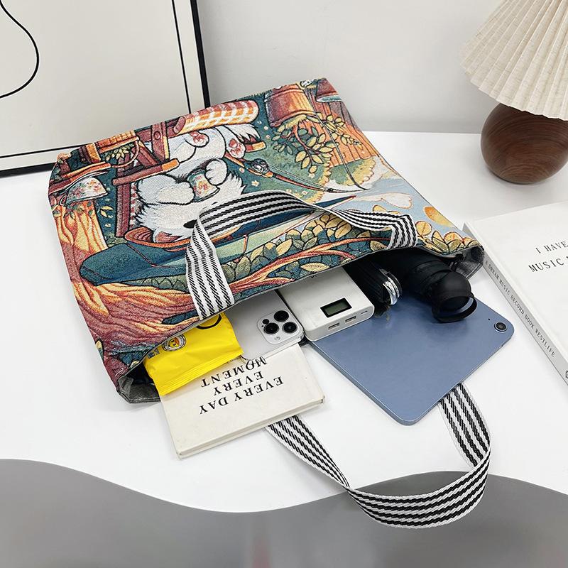 New jacquard woven embroidery cloth bag cartoon bag Mengmeng shoulder bag women's bag portable student shopping bag