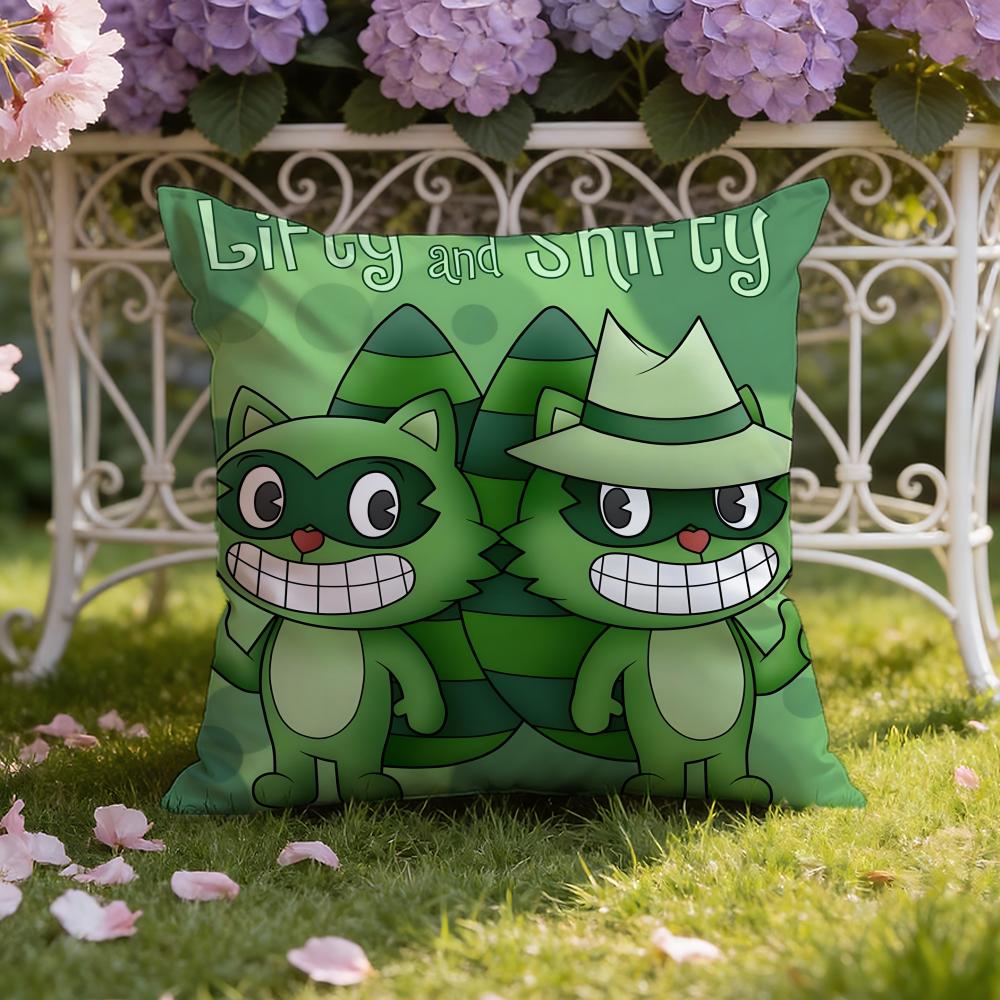 Anime H-Happy Tree F-Friends Cushion Cover Home & Car Dual-Scene Pillow Cover: Reversible for Premium Comfort