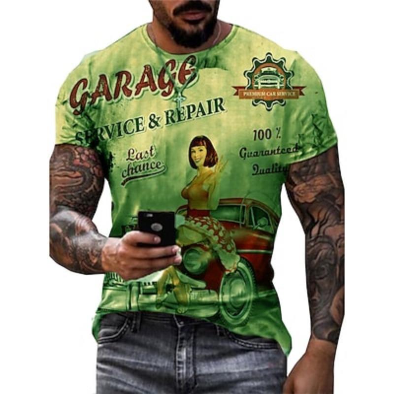 Men's Graphic Cartoon Car Short Sleeve T Shirt 3D Print Crew Neck Shirt Fashion Basic Classic Street Casual Daily Summer Clothing