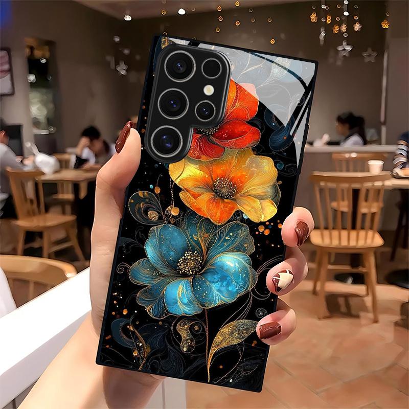 Sakura Color Pattern 2D Phone Case Suitable for Samsung S26 S25 S24 S23 S22 S21 S20 A56 A36 A16 Black Glass Protective Cover