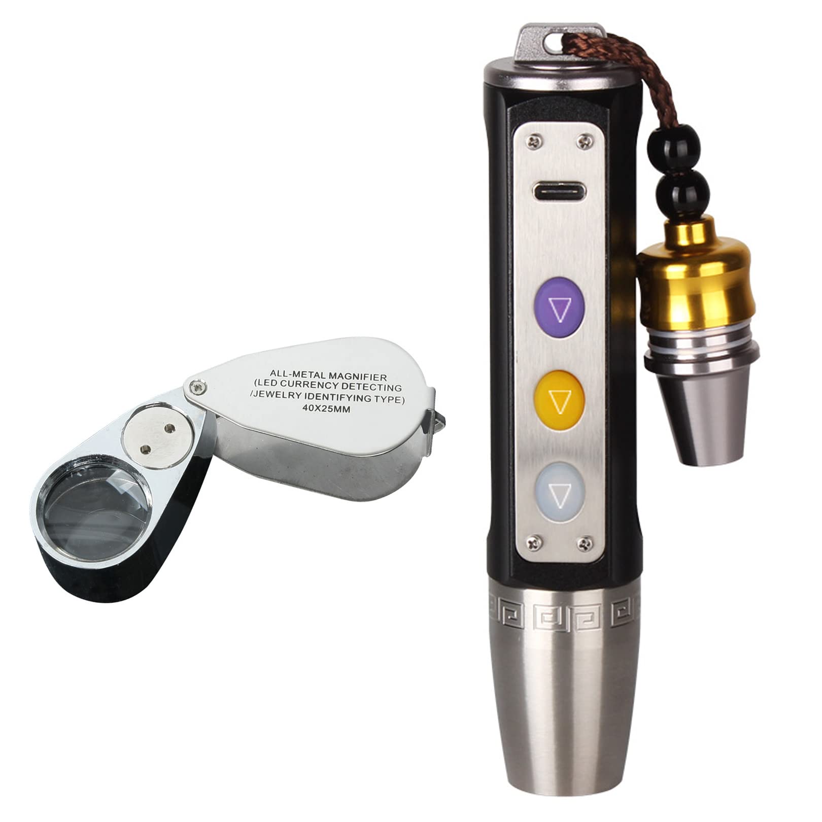 

PIENSE Портативна лупа 40x зі світлодіодним підсвічуванням для ювелірних виробів, лупа, скло, збільшення, світло, оцінка, жадеїт, білий/жовтий/фіолетовий (чорний,