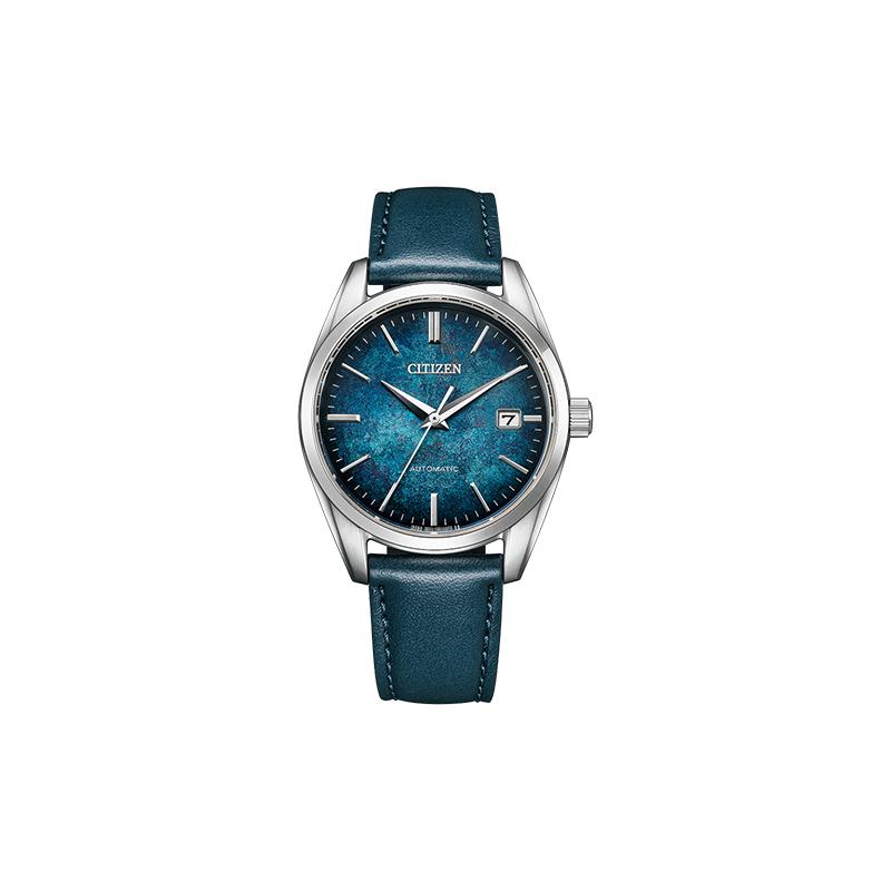 

CITIZEN stainless steel hard-coated case waterproof Automatic leather strap men s watch blue dial NB1060-12L синій