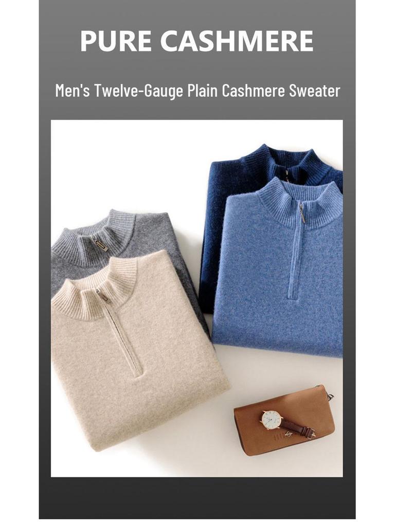 Men's Cashmere Half-Zip Thermal Sweater for Business Casual Wear