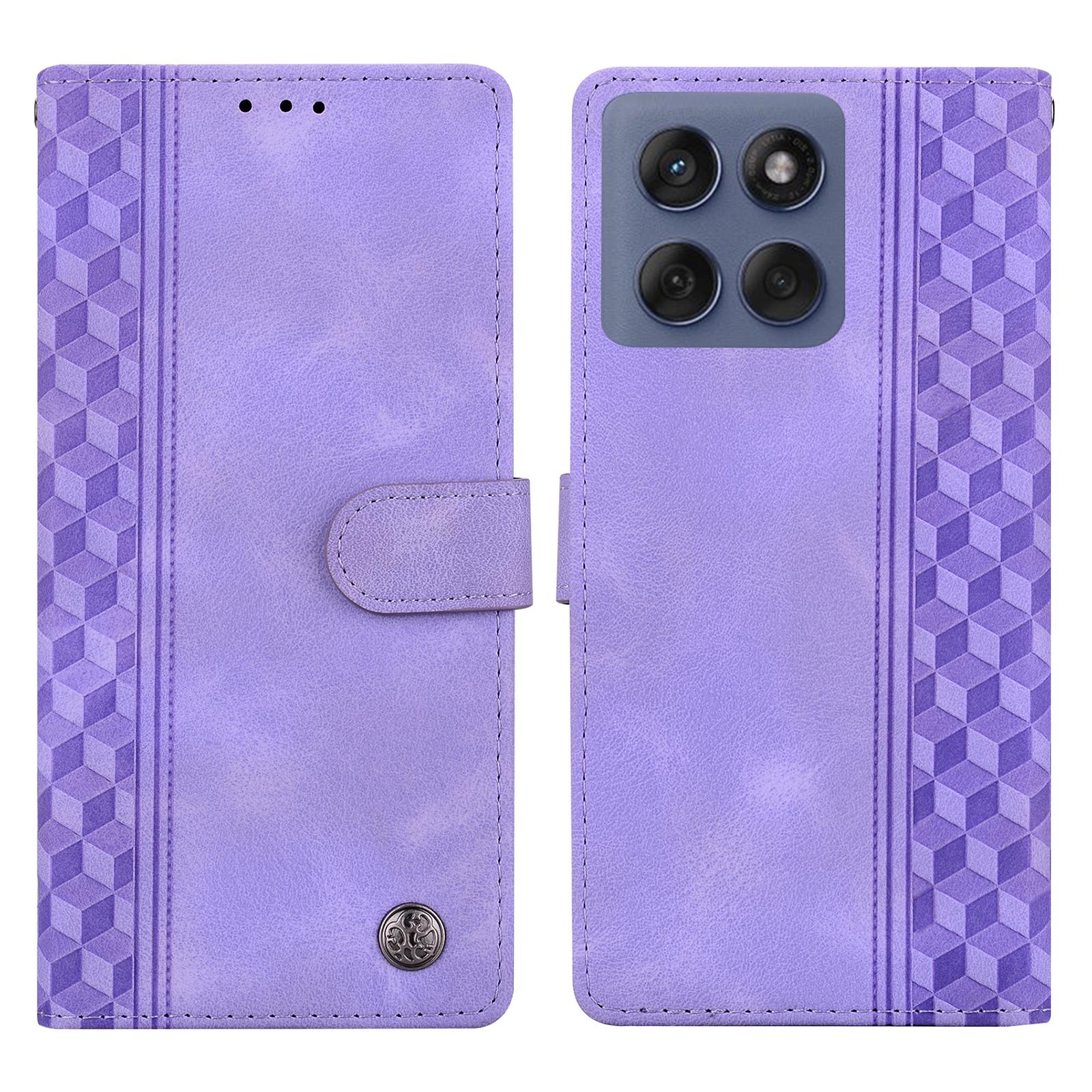 

Кожаный чехол для Motorola Edge 60 Pro 5G с тисненым клетчатым узором, кошелек-подставка, откидная крышка для телефона Purple