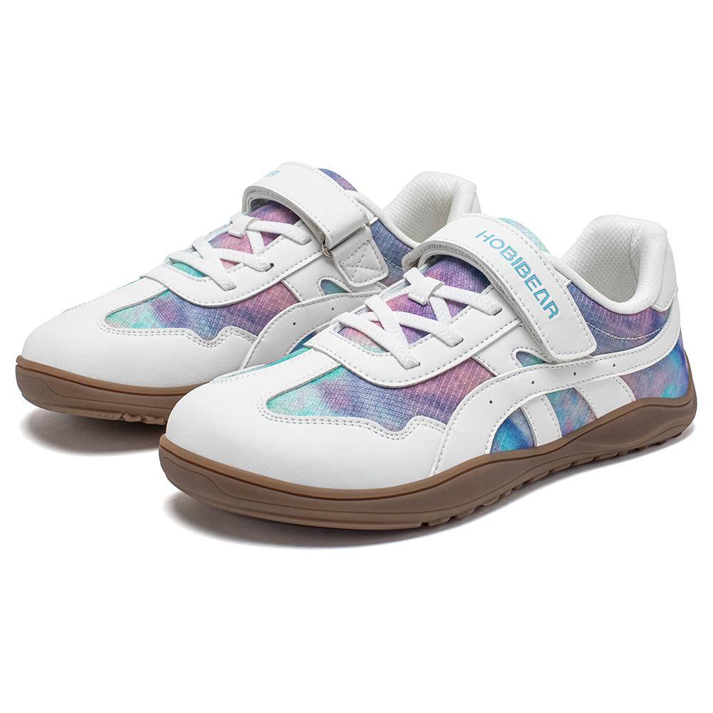 HOBIBEAR Wide Toe Shoes Boys Girls Barefoot Zero Drop Sneakers Hook Loop Artificial Leather Mesh Breathable Shoes for Big Kids