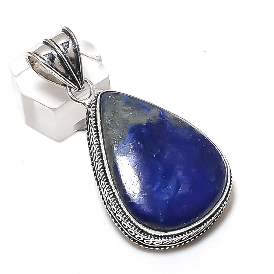Lapis Lazuli Gemstone Handmade 925 Sterling Silver Jewelry Pendant 2.09" v3W82
