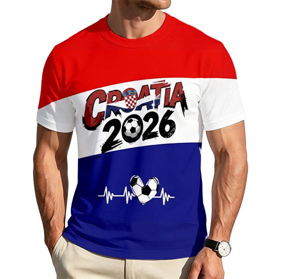 Men's Crew Neck Short Sleeve T-Shirt with Spain 2026 Football Print Casual Fit Lightweight Comfortable Design