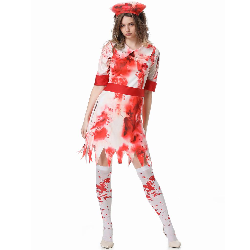 M-XL Halloween Costume, Zombie Nurse Uniform, Blood Nurse Uniform, Horrifying Bloody Female Nurse Uniform