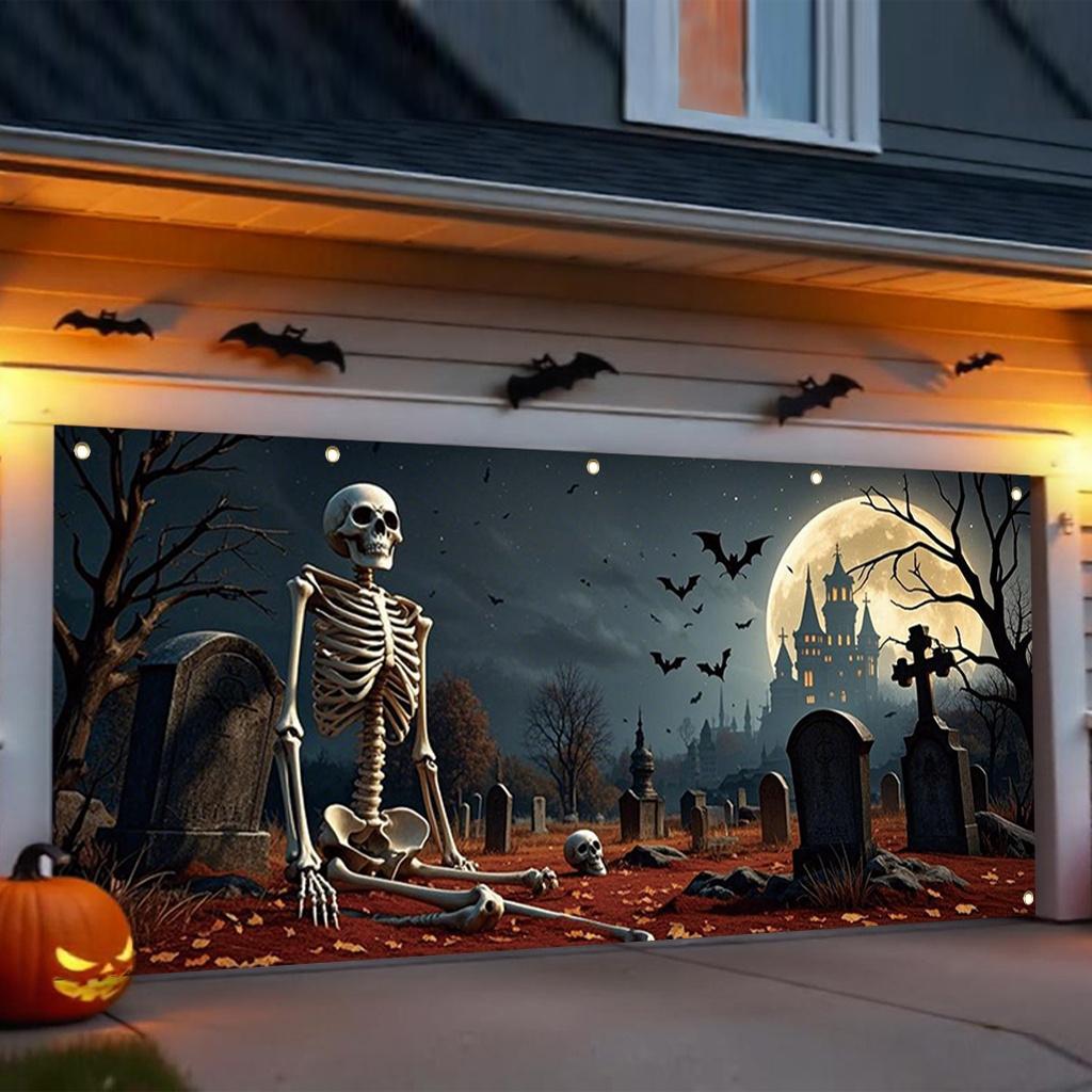 One Terrifying Cemetery Halloween Banner - 180x400cm / 71x157.5 Inches Polyester Garage Door decorationDJH