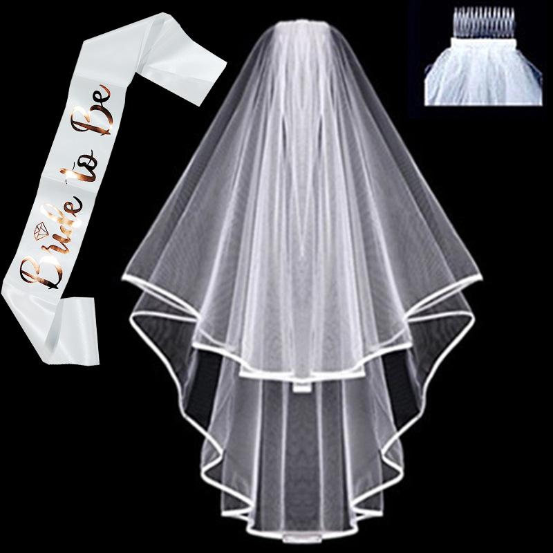 Kit Écharpe + Voile 'Bride To Be' Bleu Blanc - Accessoire Fun Pour Mariée, EVJF, Douche Nuptiale Et Fête De Célibataire