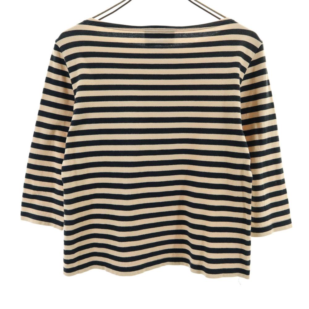 Marimekko Bordürenmuster 7/8-Ärmel U-Boot-Ausschnitt T-Shirt XS Beige Damen Gebraucht