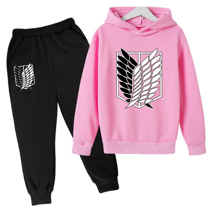 Japanese Manga Children Spring And Autumn Hoodie Pants Two Piece Suit Boys And Girls Outdoor Sports Set Kid Casual Pullover Coat