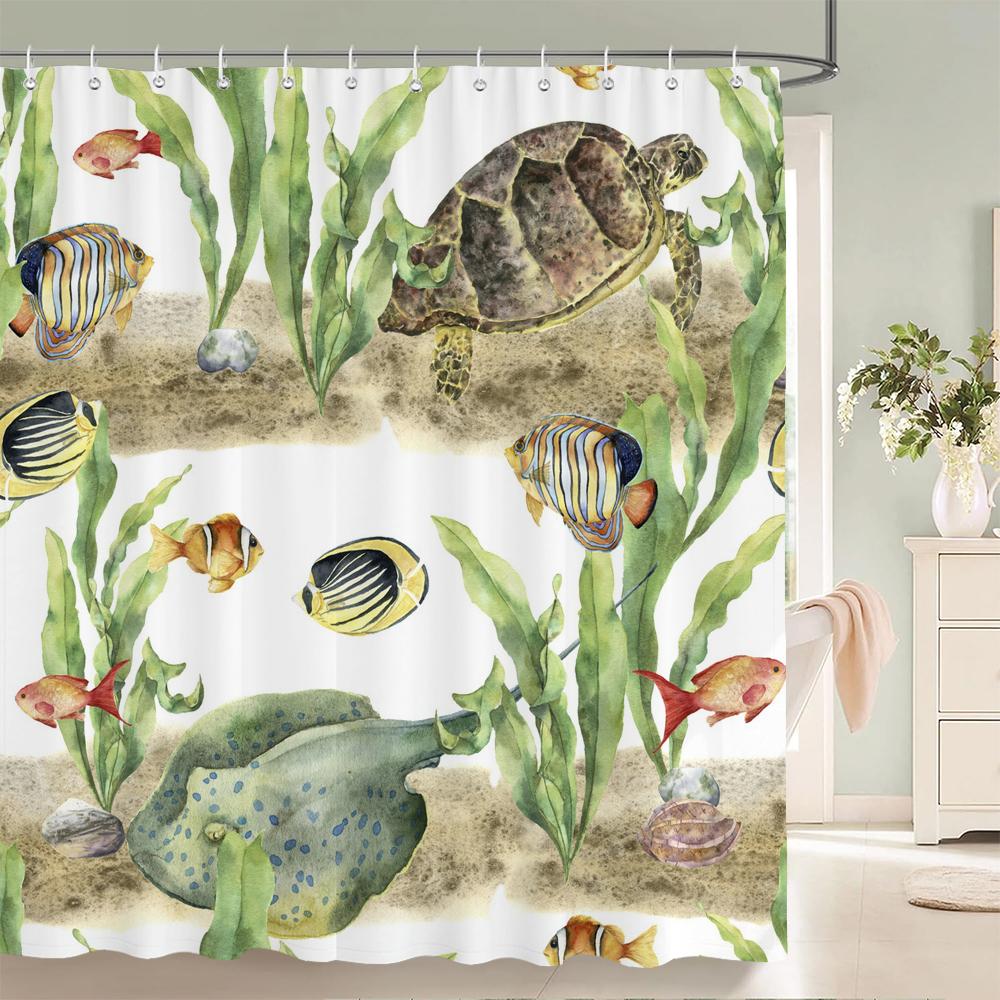 1 Pack Cartoon Turtle,Dolphin,Whale Printing Shower Curtain Partition Bathroom Curtain With Hooks Home Decorative Curtain
