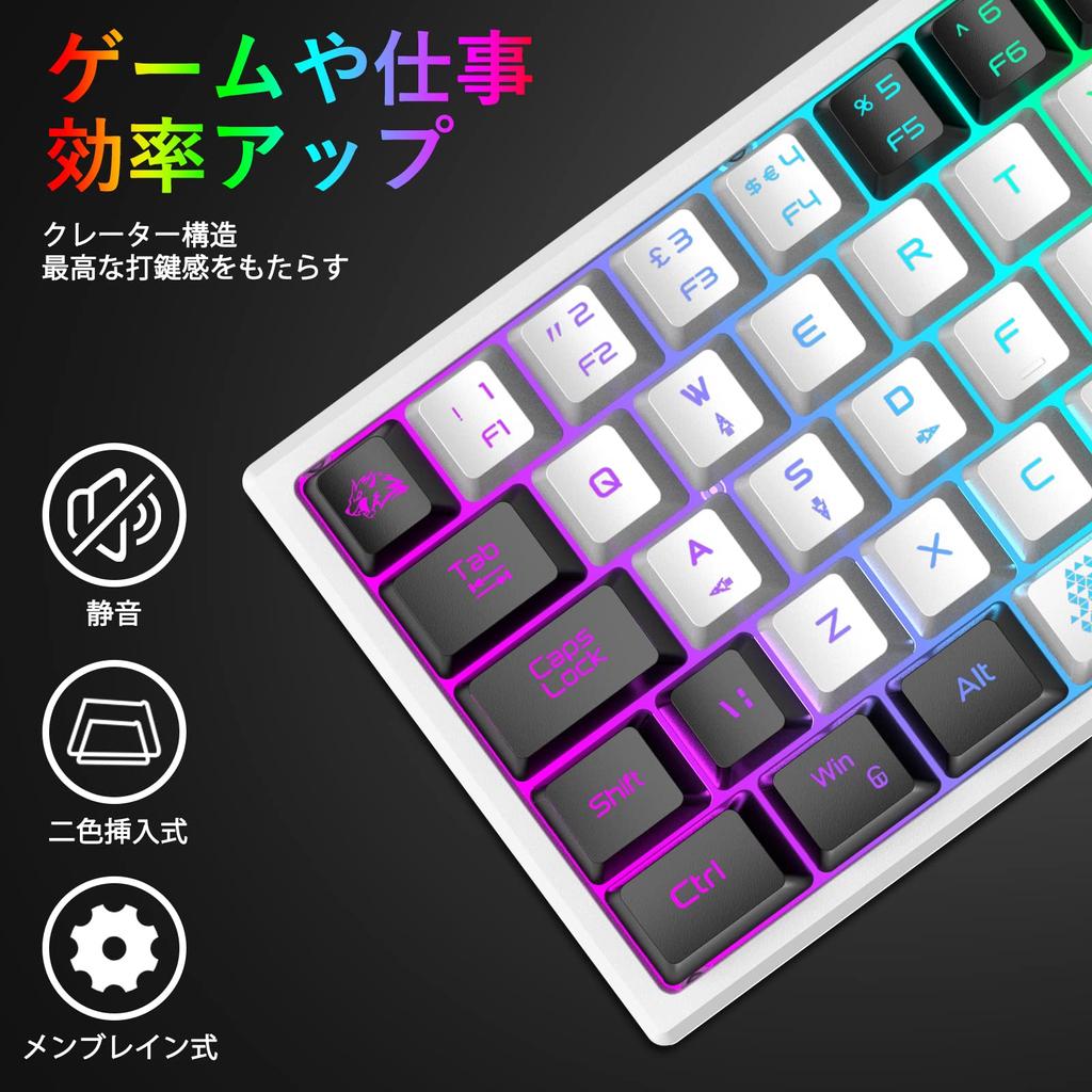 LexonTech X ZIYOU LANG K61 Gaming Keyboard with RGB LED Backlighting (60%), 62 Keys, Quiet, Compact (US Layout), USB Membrane Wired Keyboard,