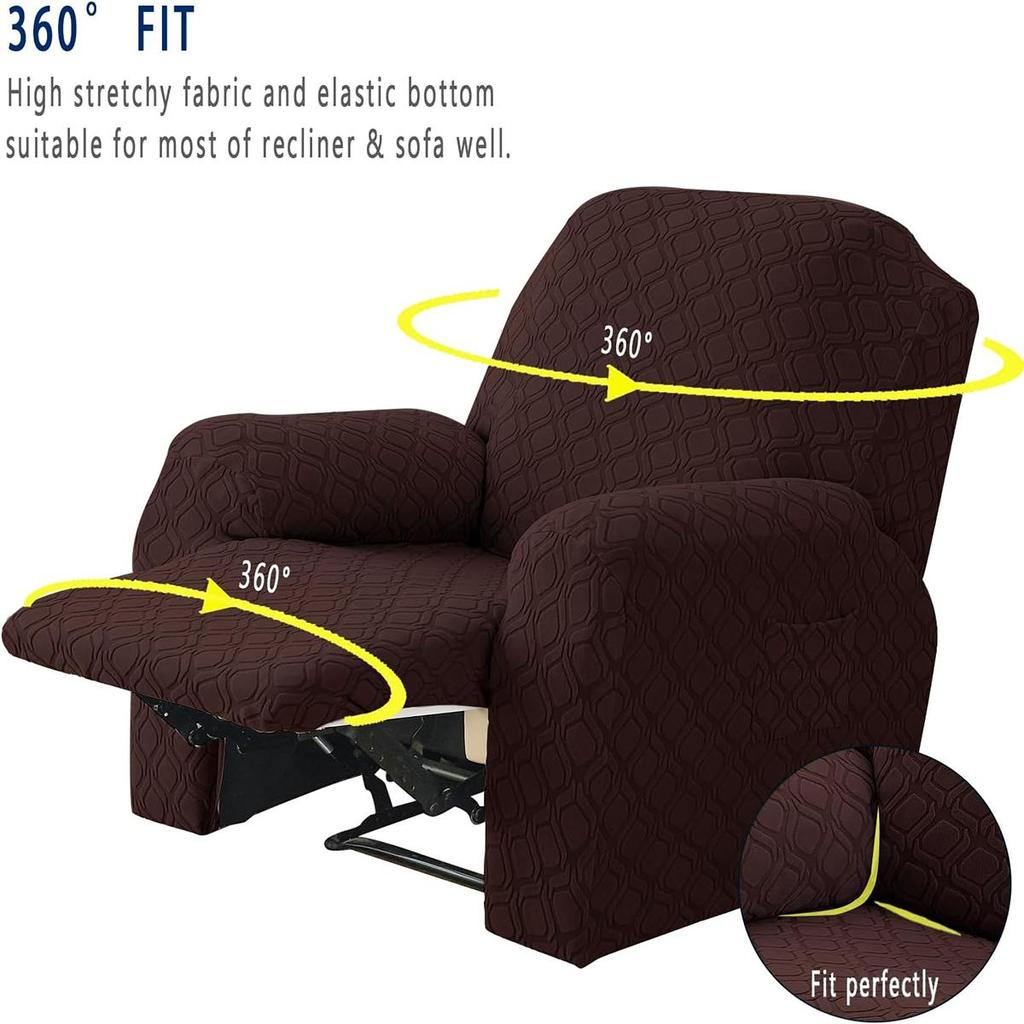 4-teiliger Stretch-Liegesessel-Überzug Jacquard-Liegesesselbezüge mit Seitentasche Rutschfest 1-Sitzer Sofa Möbelprotektoren