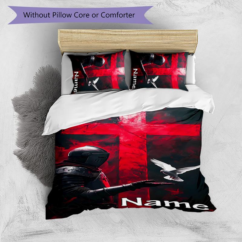 3pcs Custom Name Cartoon Knights Templar Bedding Set Duvet Cover Closure Includes 1 Duvet Cover & 2 Pillowcases for All Seasons Bedroom Decor