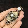 Evil Eye Fossil Coral Gemstone Copper Wrapped Pendant Rainbow Moonstone Handmade Pendant Evil Eye Jewelry Wire Wrapped Jewelry Gift For Her