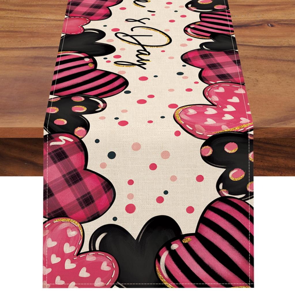 Valentine'S Day Table Flag Red Love Plaid Home Holiday Decoration Table Flag Tablecloth