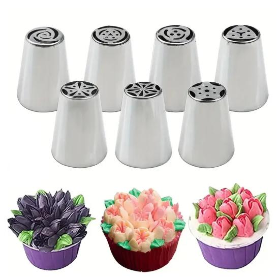 7Pcs Russian Piping Nozzle Set Stainless Steel Flower Tips for Tulips Roses