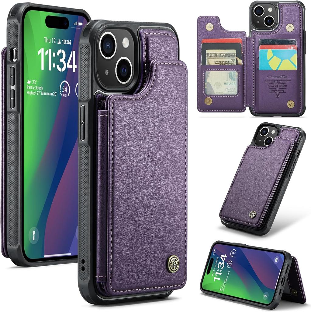 IPhone Wallet Protective Case with Card Holder, RFID Shielding, Men's and Women's Shock-absorbing Leather Bracket, Durable Protective Phone Case