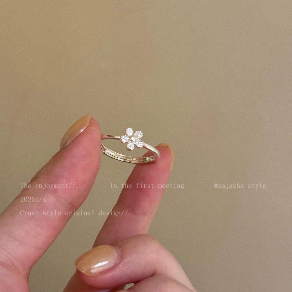 Stylish Silver Zircon Ring for Women - Light Luxury Open Design, Perfect for Index Finger