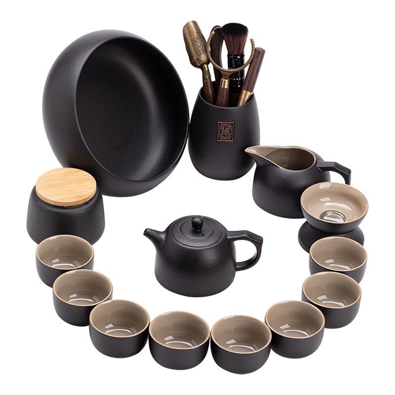 Black Pottery Teapot Tea Set, Home New High-end Light Luxury Office Meeting Guests To Make Tea, Kung Fu Teacup Whole Set