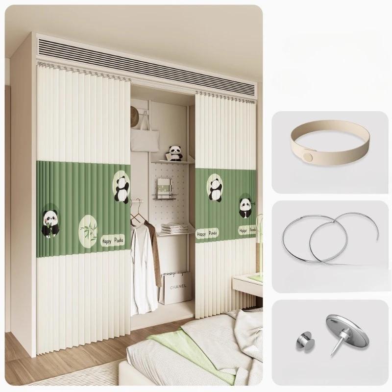 Rideau à coulisse pliante pour dressing, Rideaux de dressing pliants sans portes, Rideaux de porte anti-poussière pour armoire